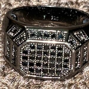 925 Sterling Silver All Black Champion CZ Ring Mens Size 11